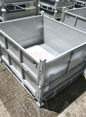 重型铁皮金属周转j箱物流钢制摺叠铁框工厂车间废料收集箱堆垛料
