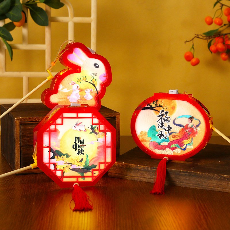 中秋节幼儿园儿童手提灯笼手工制作diyH发光创意PVC小灯笼材料包