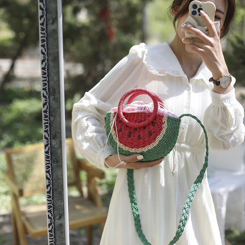 小清新西瓜编织包小众设计海边度假包2022夏天草编女包单肩手提包