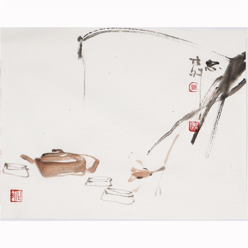 四尺开六 国画手绘小品花鸟字画柿子 茶楼写意水墨廖忠柳00012