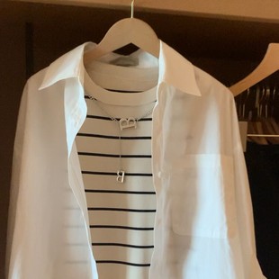 白色天丝防晒衫 透气薄款 女夏季 法式 套装 棉麻衬衣外套长袖 推荐 衬衫