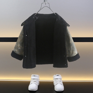 男童加绒牛仔外套秋冬2023新款儿童冬装小童深Q秋初冬男宝加厚上