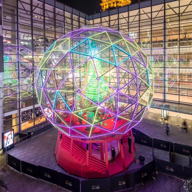 速发大型美陈装置不锈钢镂空球广场公园亮化美陈创意抽象发光景观