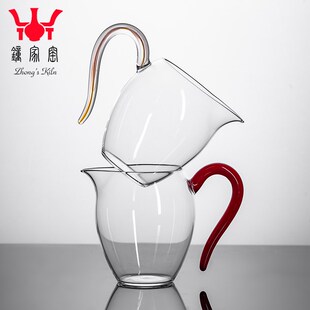 钟家窑玻璃公道杯茶海公道分茶器茶漏套装耐高温玻璃带把手公道杯