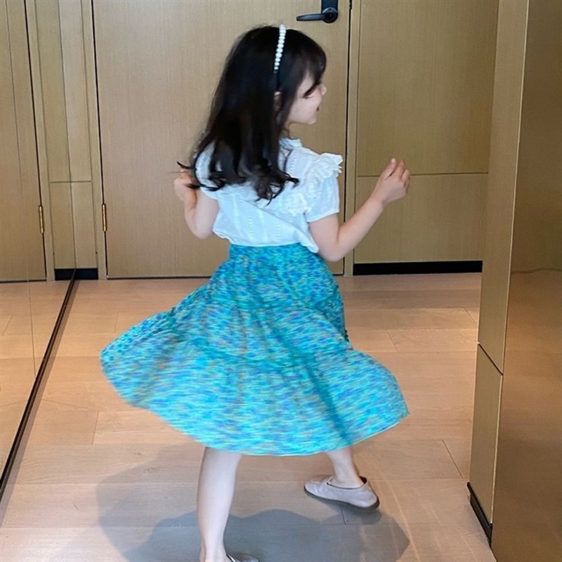 现货童装女童半身裙2024夏装新款网红爱心碎花百搭女童中大童学生