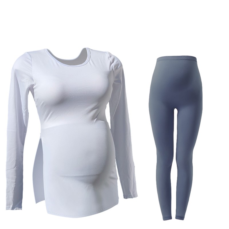 春秋新款专业孕妇瑜伽服套装健身裤产后速干假两件瑜伽服孕期长袖