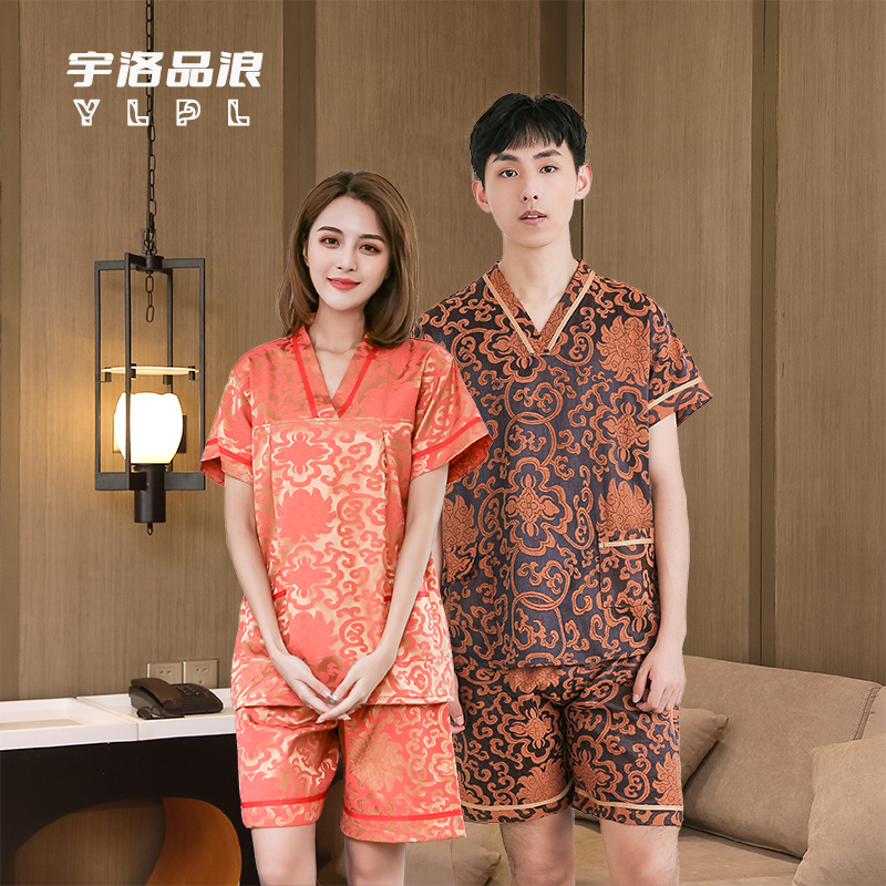 高端汗蒸服浴场浴衣纯棉汉蒸服美容服按摩桑拿服大码男女情侣衣服