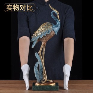 彩铜丹顶鹤摆件中式铜鹤工艺品家居客厅玄关装饰品乔迁商务礼品