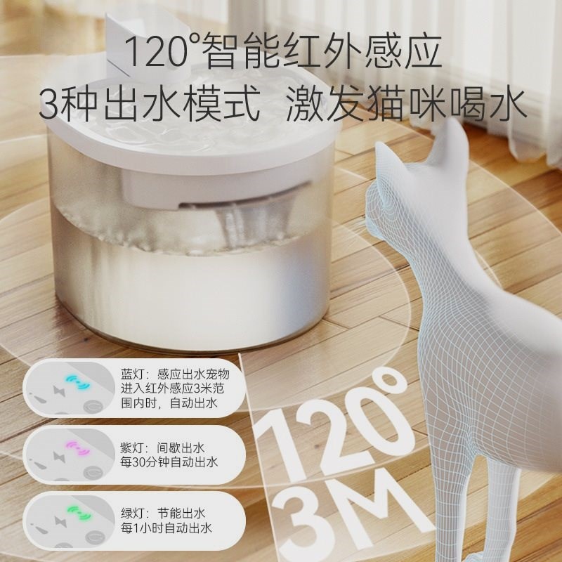 猫咪饮水机不插电无线感应宠物饮水器喝水器自动循环不湿嘴流动
