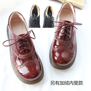 雕花牛筋底 深口小皮鞋   学院风制服鞋娃娃鞋女圆头加绒冬款1612