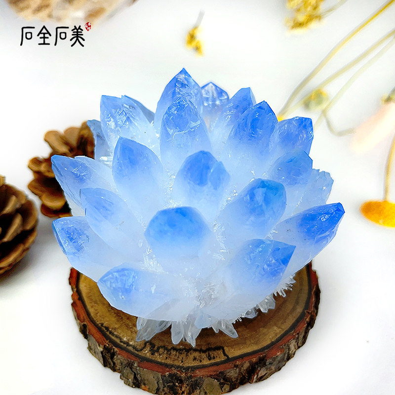天然蓝水晶簇原石手链消磁石家居办公室装饰摆件奇石镇宅招财送礼