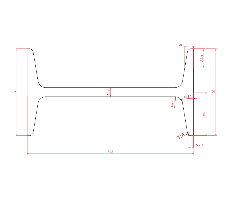 新款产铝合金工字铝型材106x203x106x115mm特大工字型轨道滑道型