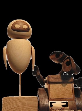 实木创意机器人瓦力伊娃家居桌面摆件可爱新婚礼物高档情人节礼品