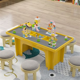 儿童实木积木桌子大尺寸商场用多功能益智大颗粒乐le高凹槽玩具桌