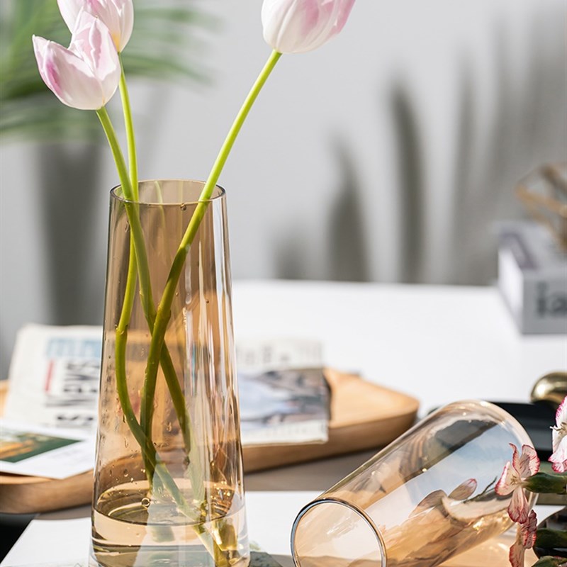 日式小众郁金香专用花瓶玻璃餐桌摆放的花器水培鲜花插花客厅摆件