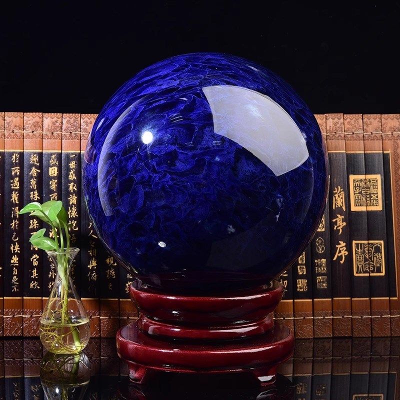 天然蓝色水晶球摆件招财转运球原石客厅玄关家居装饰工艺品熔炼球
