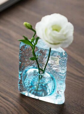日本水晶玻璃花瓶日式手作桌w面办公室插花摆件海洋之心水培小花