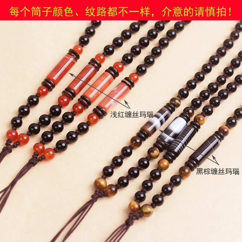 现货5mm高档黑玛瑙珠链手工编织翡G翠项链绳圆珠链挂绳吊坠男女款