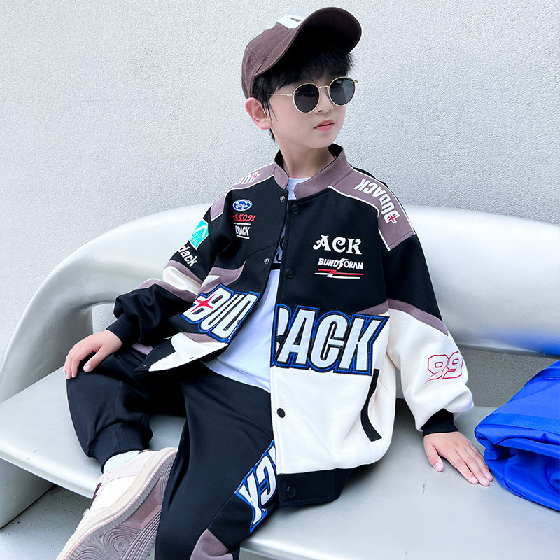 现货男童秋装酷帅机车服套s装2023新款大童男孩春秋季网红炸街秋