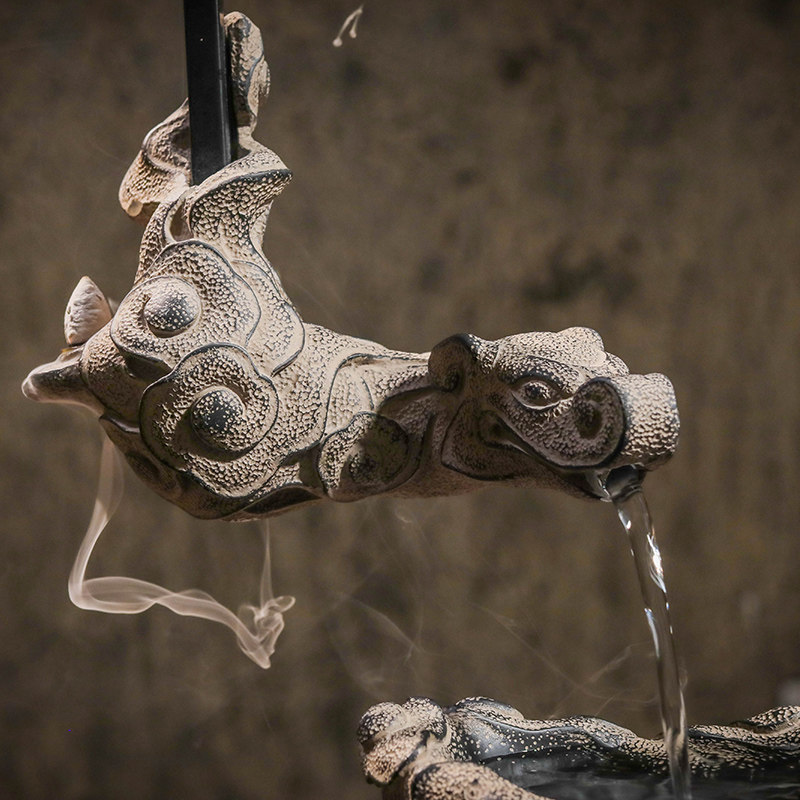 汉韵堂创意流g水摆件新中式客厅玄关茶台桌面循环水装饰倒流香景