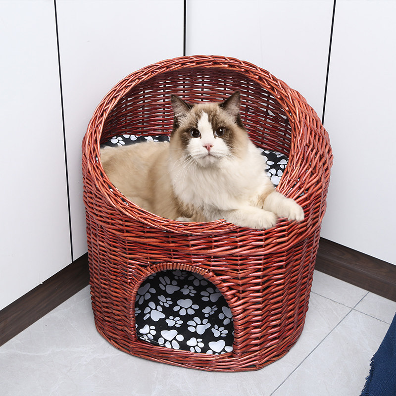 新品双层猫窝f四季通用藤编猫窝夏季凉窝猫笼猫舍猫屋半封闭式猫