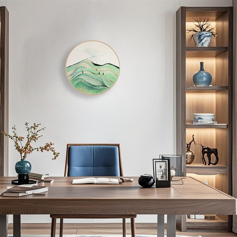 圆框画青山新中式圆形画客厅玄关柜书房茶楼样板间挂画装饰画,家居饰品,现代装饰画,淘宝优惠券,粉丝福利购,淘宝优惠卷