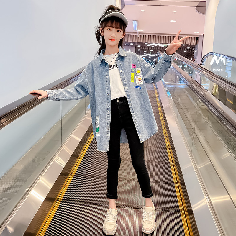 热销女童外套春秋薄款2022新款儿童洋气时髦春装中大童宽松牛仔衬