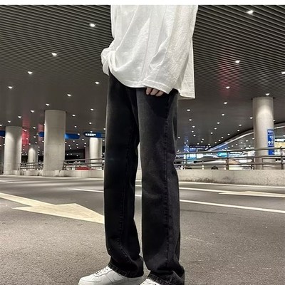 高街vibe微喇牛仔裤男春夏季复古宽松直筒N喇叭裤美式潮牌修身裤