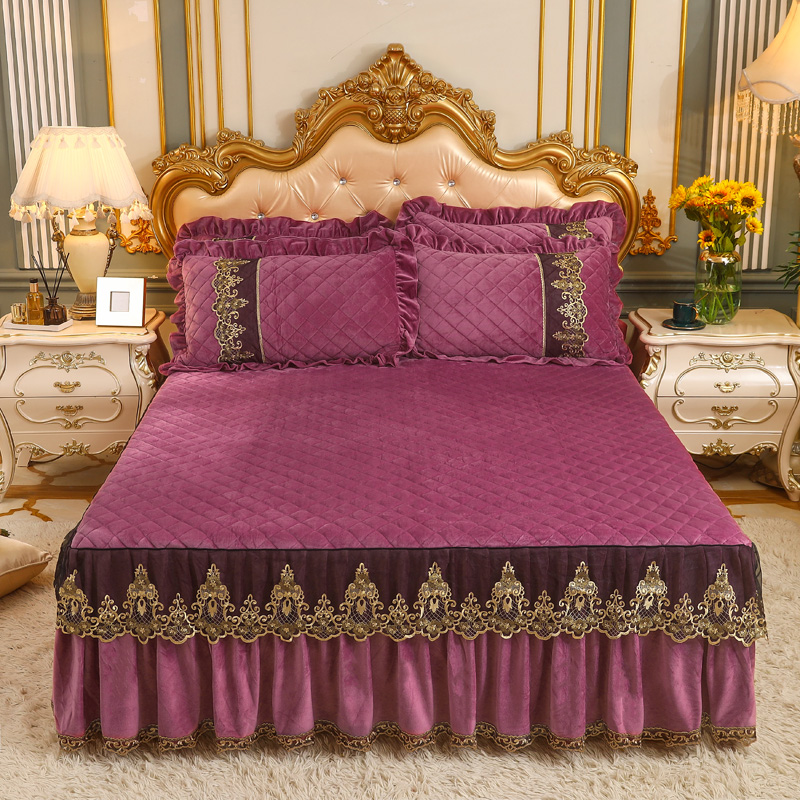 网红欧式夹棉床裙1.8m冬季加厚珊瑚绒床罩床笠1.5米2席梦思床套法
