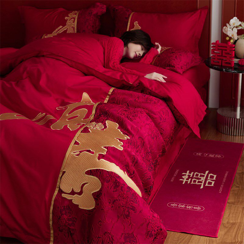 大红色结婚四件套全棉2025新款床单被套婚房婚嫁新婚床品,床上用品,婚庆床品套件,淘宝优惠券,粉丝福利购,淘宝优惠卷