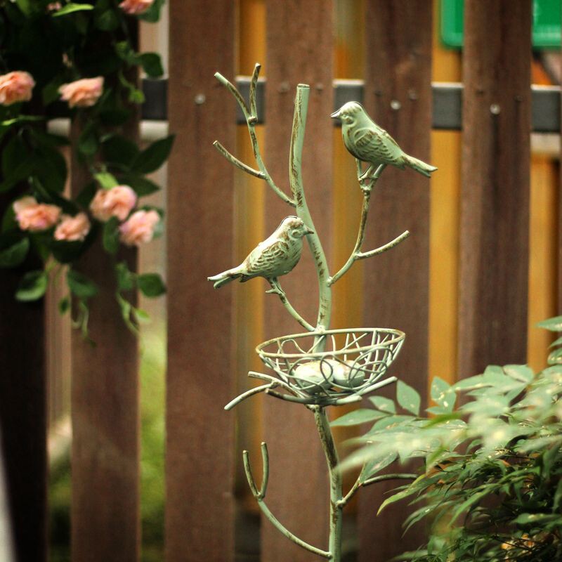日本铁艺复古绿鸟花插庭院花园爬藤架园艺趣味杂货摆件做旧园艺装
