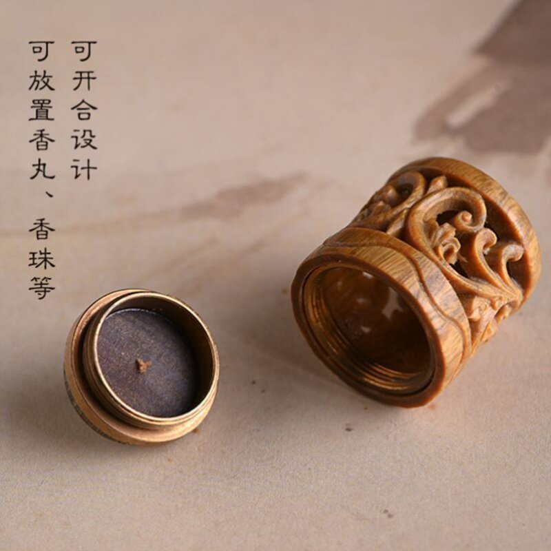 新品古风绿檀莲花香囊p镂空盒子手机链中国风复古香丸香薰挂件女