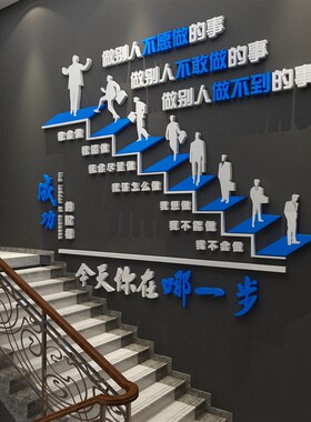 成功的阶梯励志标语3d立体墙贴公司文化墙布置办公室背景楼梯装饰