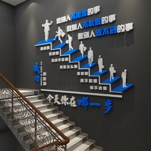 阶梯励志标语3d立体墙贴公司文化墙布置办公室背景楼梯装 成功 饰