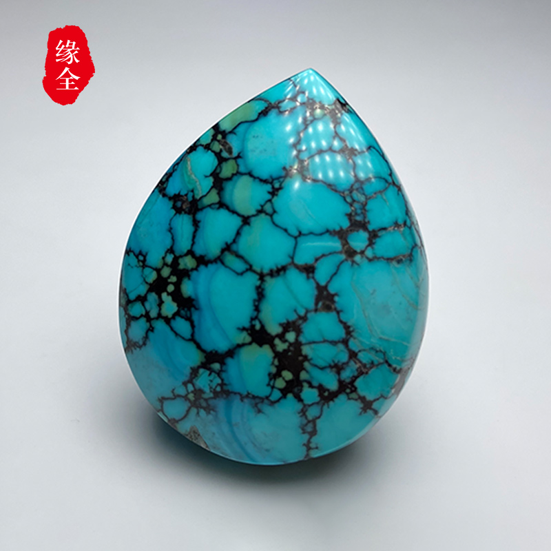 原矿高瓷蓝绿松石水草纹网花水滴吊坠项坠玉化瓷釉级散珠项链配珠