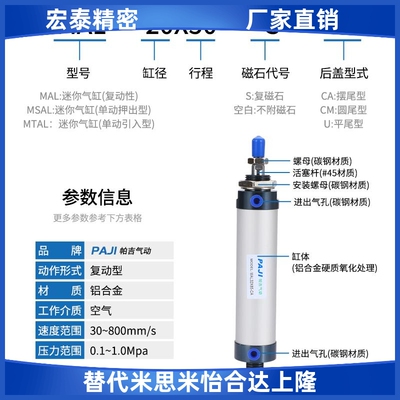 气缸MAL32X5X6X10X15X25X30X35X40X50X60X70X75X80X100X125X150CA