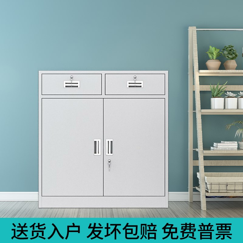钢制矮柜办公文件柜铁皮柜玻璃门资料档案落地工具柜带锁储物柜子