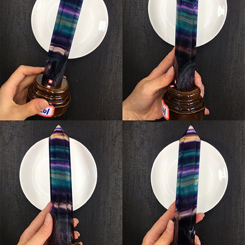 小众高货天然七彩萤石原石摆件六棱水晶柱摆件 原矿物标本灵修能