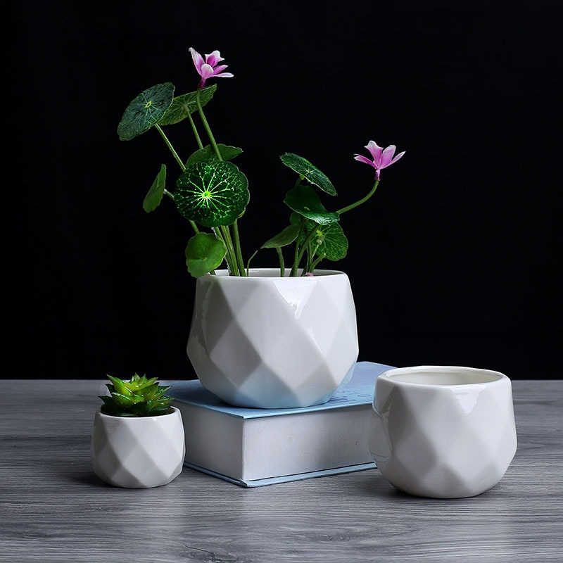 速发Creative Ceramic Diamond Geometric Flowerpot Simple Succ