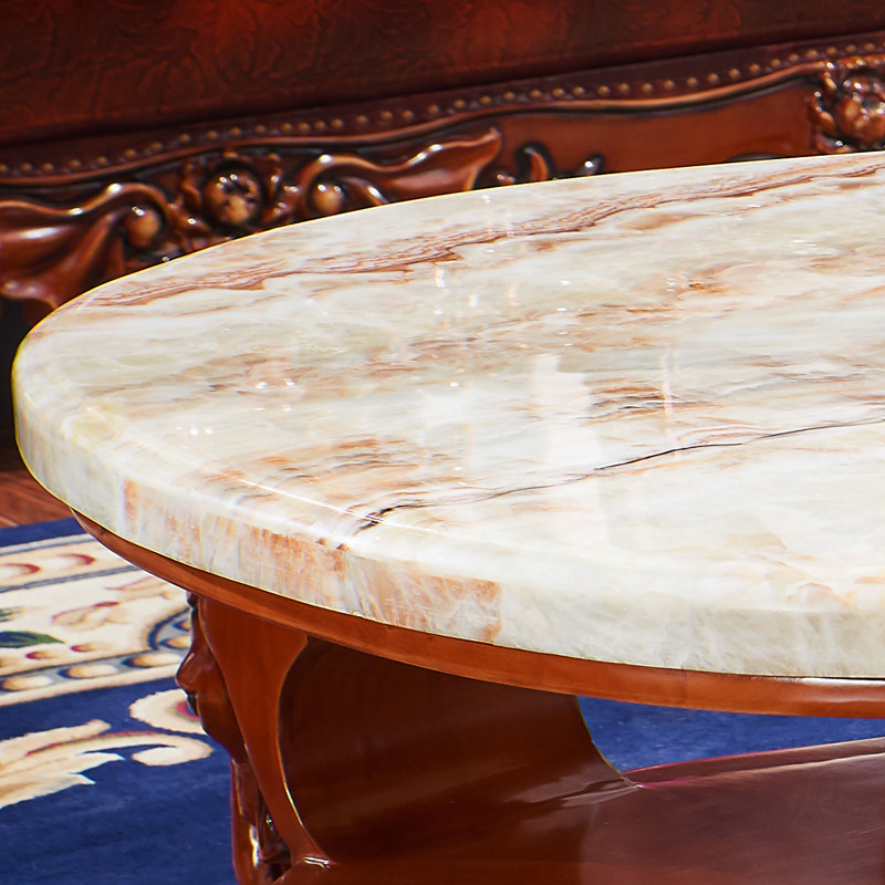 欧式茶几 实木大象雕花美式别墅客厅储物柜橡木大理石台面茶水桌