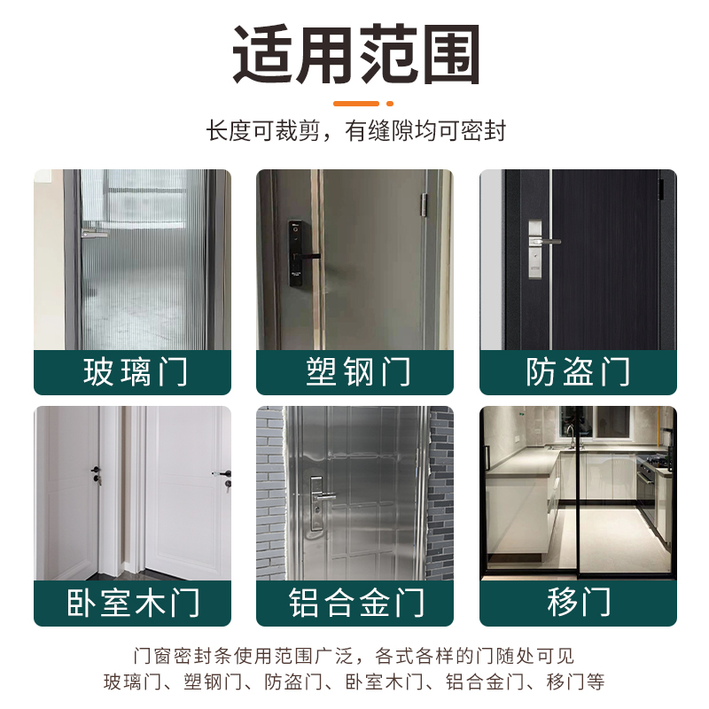 防盗门隔音门贴门缝密封条自粘软包关门缓冲防撞入户门框缝隙防风
