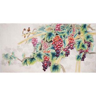 工笔画葡萄四尺国画手工精品手绘中式客厅字画无款画没题款0078
