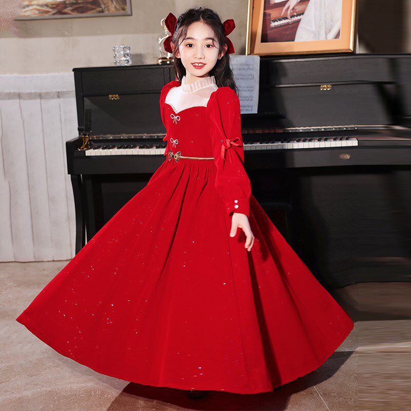儿童晚礼服女童十岁生日公主裙女冬B款钢琴演出服2024新款冬季加