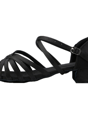 儿童拉丁舞鞋女孩软底夏季白色缎面E中跟初学者跳舞专业练功拉丁