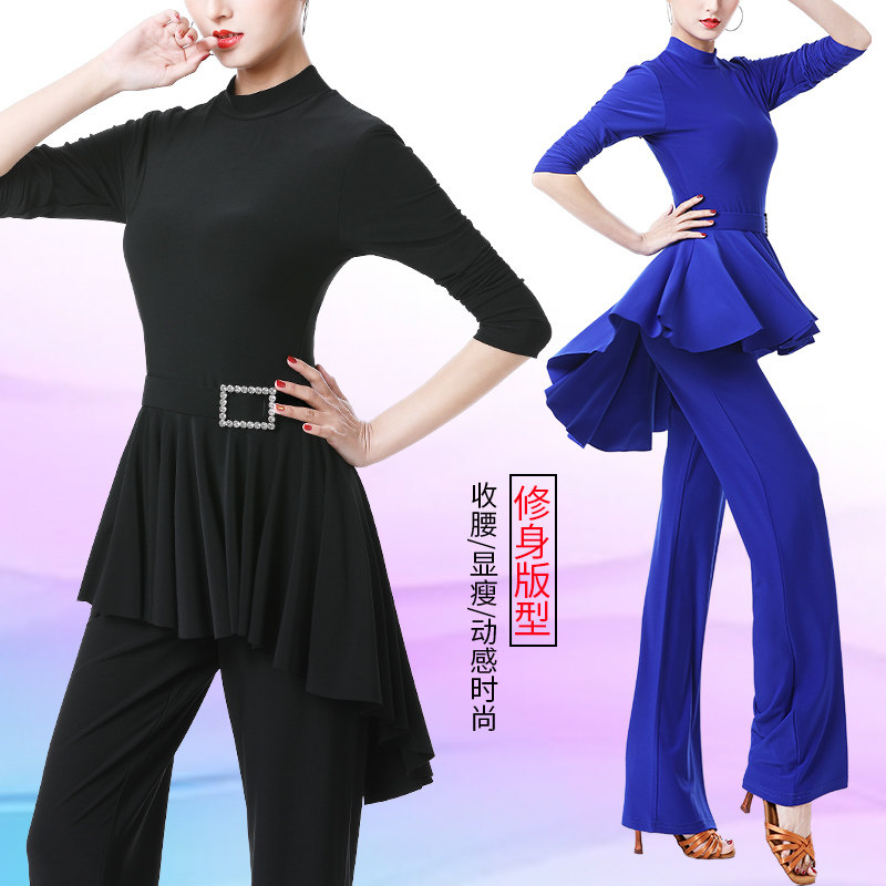 杨不不水兵舞服装金丝绒长袖上衣女燕尾裙摆拉丁舞广场舞蹈演出服