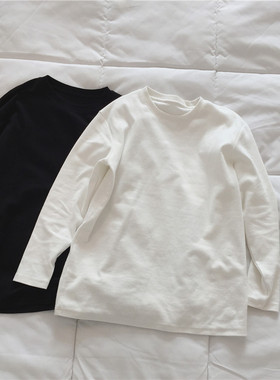 胖mm白色长袖t恤女磨毛202y1秋冬新款韩版宽松内搭上衣大码打底衫