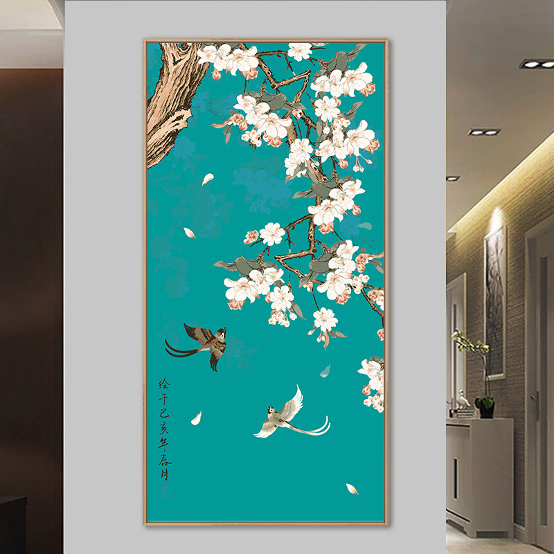 工厂销新中式数字油画diy玄关手绘过道J竖版风景手工填色减压油彩