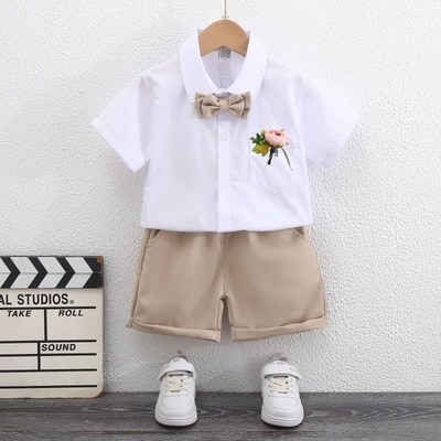 花童男童礼服套装夏季短袖儿童休闲西装主持人钢琴演出服演讲服装