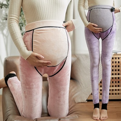加肥大码200斤孕妇冬装打底裤外穿加厚绒踩脚连脚时尚托腹裤棉裤