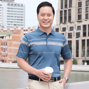 爸爸夏装短袖套装夏季冰丝中年男50岁E60老爸T恤中老年时尚两件套